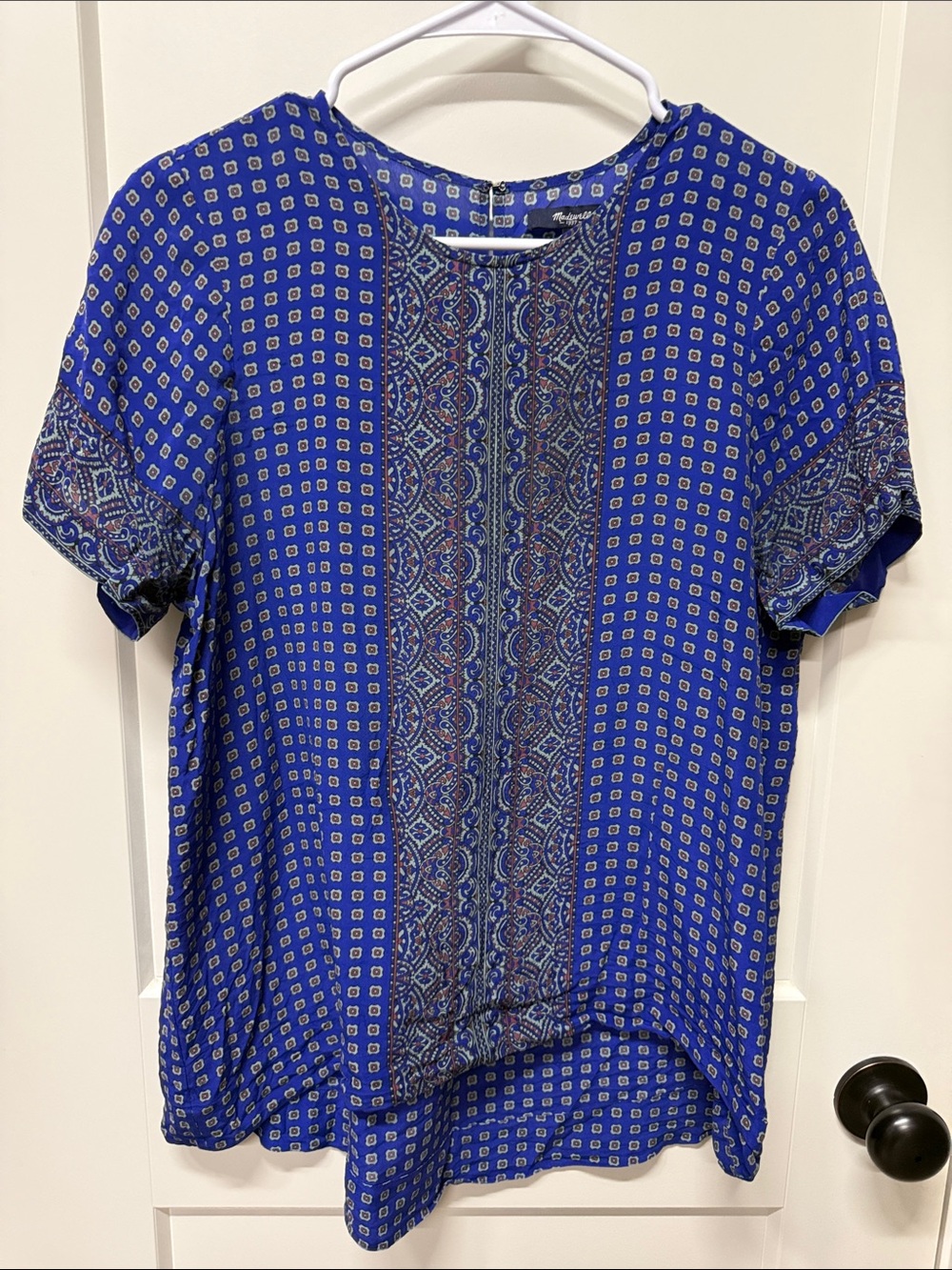 Madewell Blue Printed Short-Sleeve Blouse